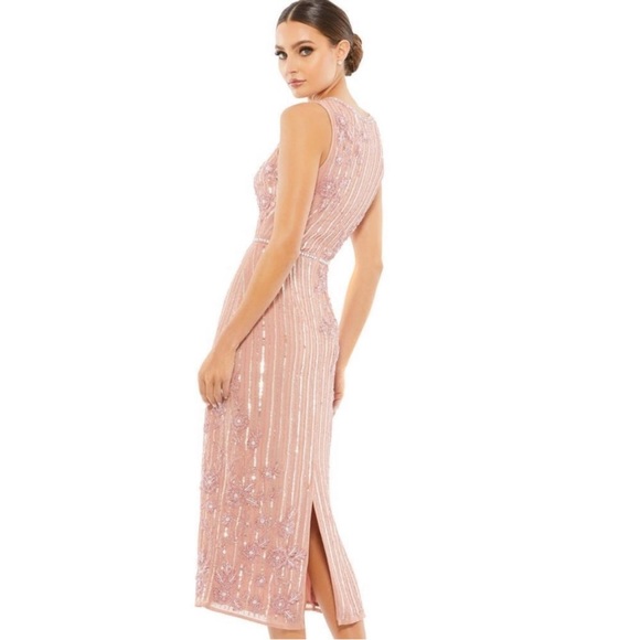 Mac Duggal STRIPED FLORAL EMBELLISHED SLEEVELESS MIDI DRESS size 10 - Picture 4 of 12